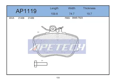 APETECH AP1119 Fren Balata On 94-01 C.Serısı 540559 89011000 44500 598013 571828B 2201580 89010900 FBP0905 252143920PD 1363600410