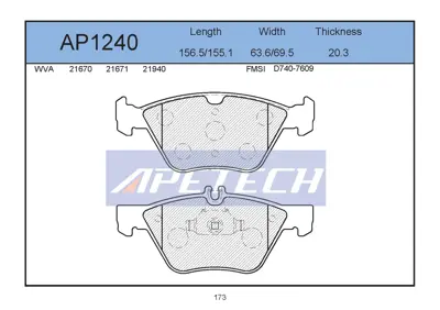 APETECH AP1240 Fren Balata On 98-03 E.S-W210 E280-E310 571876B 260120 MBP920 A0024204520 DP1075 24204520 60100 B110456 7730D853 36943