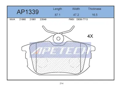APETECH AP1339 Fren Balata Arka 96> Carısma-S40 04> Colt 7458S MDB1831 30799186 30630613 810029 70412084P 6216139 BPM060512 10588031 598492