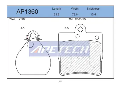 APETECH AP1360 Fren Balata Arka C.S-S203 252191915 571925B 597268 598444 BPMB2007 P50025 653581 120861 FD6795N 16474