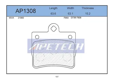 APETECH AP1308 Fren Balata Arka 97-01 C.S-W202 573053B 573053J T1139 LP1402 181310 FDB1310 63000 54201820 A0054201820 A002420512037