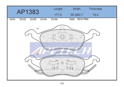 APETECH AP1383 Fren Balata On 99-04 Focus Hz 1075558 FDB1318 D816 PCP1056 AN4328K 7690GCT 986494284 50916279 510345 ADB0490