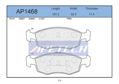 APETECH AP1468 Fren Balata On 03-06 Doblo-Palıo.Weekend 190D 3031330 3031328 3031329 MDB2076 2202742 5P785 T1216 571974 MDB2532