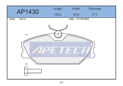 APETECH AP1430 Fren Balata On Laguna.I-Safrane-Megane.I -Fs 573008B 986494024 410607125R 181438700 BP10438 FD6899N 986494656 223946 AC688981D WBP23172A