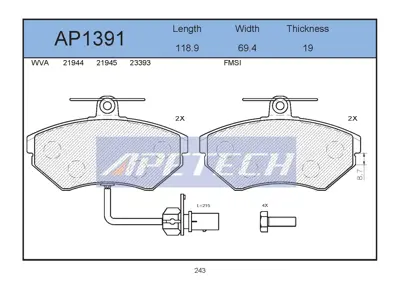 APETECH AP1391 Fren Balata On 97-01 Passat 1.9tdi +fs Hz 573006J 986424674 GDB1366DTE FSL1451 P85044 8E0698151B 2194519615 8DB355018451 7634 BP1279