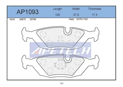APETECH AP1093 Ac451181-Fren Balatasi Arka 9000 2.0 2.3 2.3 Turbo S 9000 Cd 2.0i 2.3i 2.3i 16v 2.3 Turbo 