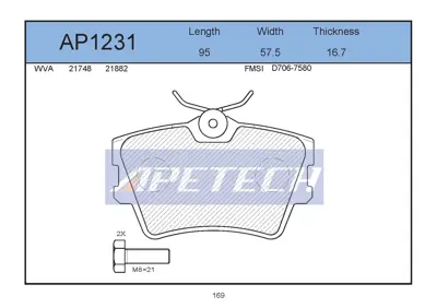 APETECH AP1231 Fren Balatasi Arka Transporter T4 Caravelle T4 1990-1996 