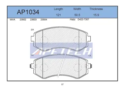 APETECH AP1034 Ac058856-Fren Balatasi On Almera I N15 1.4 Gx Lx S 1.4 1.6 1.6 Sr Slx 2.0d 09 1995-07 2000 Pa 