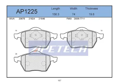 APETECH AP1225 Ac058669 Fren Balatasi On A4-Passat Fissiz 