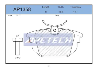 APETECH AP1358 Ac677581-Fren Balatasi Arka 145 1.4 Twinspark 1.6 1.8 2.0 16v 1.9 Td 1.9 Jtd Abs 