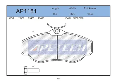 APETECH AP1181 Fren Balatasi On Range Rover 2.5 4.0 V8 4.6 2.5 Tdi 