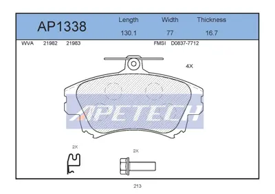 APETECH AP1338 Fren Balatasi On Carisma 1.6 1.8 1.9 Colt Vi 1.3 1.5 1.5 Czt 06 2004- 15 Tekerlek Icin Colt 