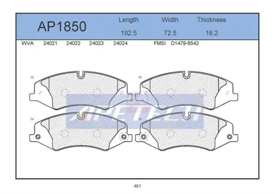 APETECH AP1850 Fren Balata 573333B 986494408 DBP4104 6261616A A411000243 BS2531 JCP8045 MDB3124 PN0488 FP1425