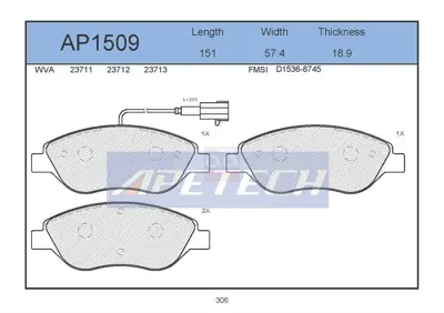 APETECH AP1509 Fren Balata On 15> Egea 1.6mjt Buyuk Tıp 07> Bravo Hz 77362093 986424595 2205770 AC694081D PN0209W T0610812 7418 T5164 LP1720 32842