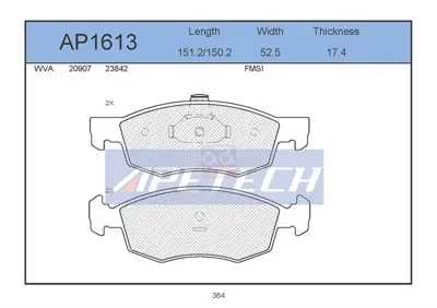 APETECH AP1613 Fren Balata On 03-06 Doblo Hz 573130B FSL1376 986TB2541 PA1792 181508 2384201 PD3153 120951 B1G10204962 13046071412