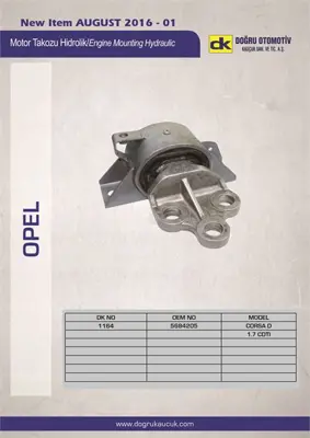 DK DK-1164 Motor Takozu Sol Corsa.D -Z17dtr- 5684205 13130739 5684196 13234039 3378501 91158 53008 36995 RH115080 33102779
