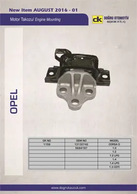 DK DK-1159 Motor Takozu Sol Corsa.D 5684197 EM0330 208431 537635 10874 2706074 VE53215 36994 80001988 BEM4253