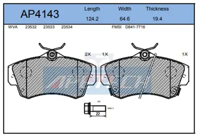 APETECH AP4143 Fren Balata On 01> Pt Cruıser 2.0-2.4 -U.K- PD3530 5083853AA 1110798 275302 598543 813981 5086364AA 602959 GDB4118 32820