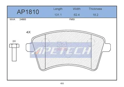 APETECH AP1810 Fren Balata On 08> Kangoo Hz MDB3746 7701209864 986494161 1364002110 54200920 A4154201083 13046027422 8DB355015331 P50070 LVMK1154