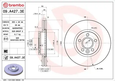 BREMBO KT 08 049 Fren Takimi Disk-Balata Volvo V60 I 155 12-18 31341382 31202327 F1035V 197055 BS5562B 7G912C375CA RT20484HPGLT1 31202331 17752 F1035VR