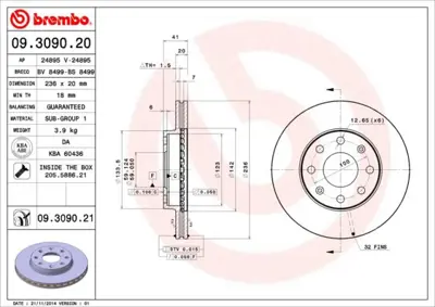 BREMBO 09.3090.21 Fren Diski On Uv Coated Chevrolet 96471274 9024105 9056029 9030793 9044443 92133400 DDF12791 96574633 WN1325 PRD2533