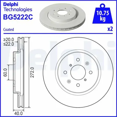 DELPHI BG5222C Fren Diski Ciftli Paket - Boyali, Delikli 5531168L50