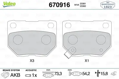 Valeo 670916 Fren Balatasi Arka   Subaru   Impreza 2.0i 0001 26696FA000
