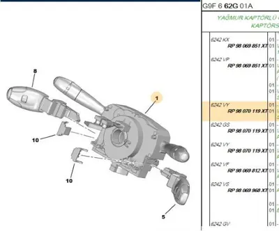 PSA 98070119XT Far Kumanda Kolu  98070119XT