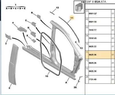 PSA 9025.36 Sol Tavan Oluk Lastik 902536
