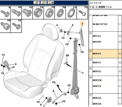 PSA 8978.FV Emniyet Kemer Mandalı 206 8978FV