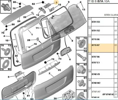 PSA 8715.87 Bagaj Kapak Menteşesi Sağ 8715.87