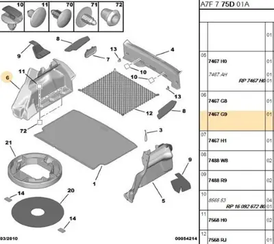 PSA 7467.G9 Sağ Bagaj İç Bakaliti  7467.G9