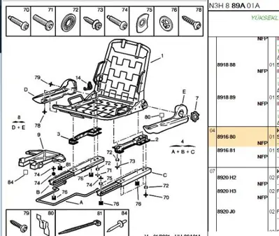 PSA 8916.80 Koltuk Alt Kızak 891680