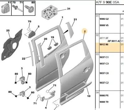 PSA 9012.96 Sağ Arka Kapı Sacı  9012.96