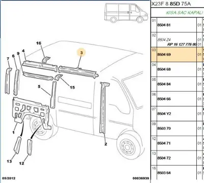 PSA 8504.69 Ara Üst Sağ Ray  8504.69