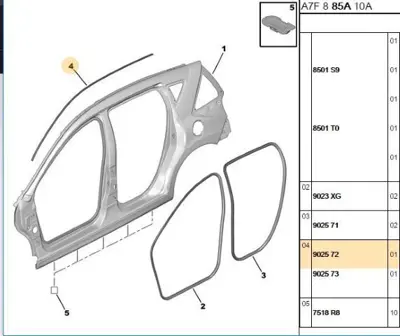PSA 9025.72 Sol Tavan Kenar Lastiği 902572