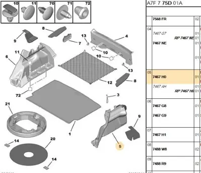 PSA 7467.H0 Sol Bagaj İç Bakaliti  7467.H0