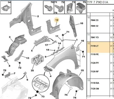 PSA 7119.LT Sol Ön Direk İç Sacı  7119.LT