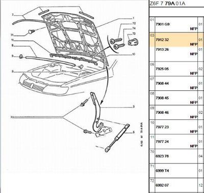 PSA 7912.32 Kaput Menteşe Sol 791232