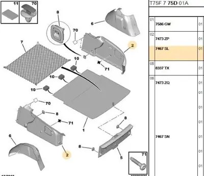 PSA 7467.SL Sol Çamurluk İç Kaplama  7467.SL