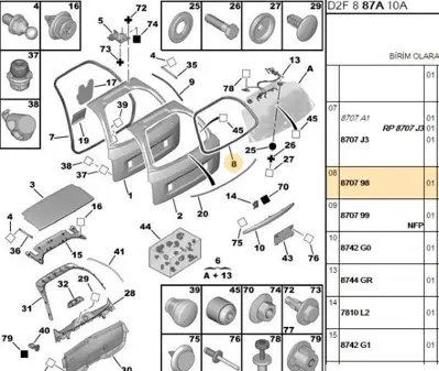 PSA 8707.98 Bagaj Cam Fitili 407 Sw  8707.98