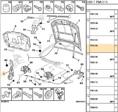 PSA 7912.44 Kaput Menteşesi Sağ  7912.44