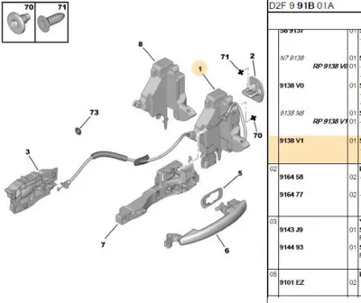 PSA 9138.V1 Sağ Arka Kapı Kilidi 407  9138.V1