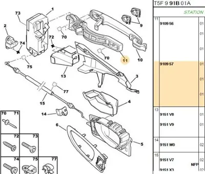 PSA 9109.57 Dış Kapı Kol Tutucu 9109.57