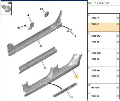 PSA 7010.Y3 Sağ Marsbıyel Dıs Saç 7010Y3 7010.Y3 7010.R7