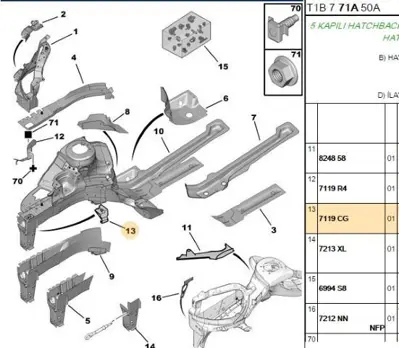 PSA 7119.CG Şase Ön Bağlantı Ufak Sac 7119.CG