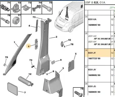 PSA 8331.JT Bagaj Kapak İç Plastik  8331.JT