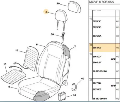 PSA 8854.G0 Ön Koltuk Kafalık  8854.G0