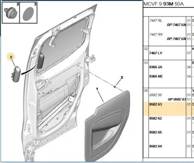 PSA 8582.63 Sol Kapı İç Kapatma Kolu  8582.63
