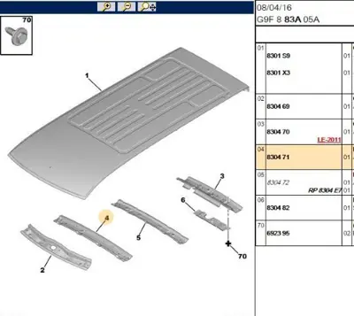 PSA 8304.71 Tavan Sacı Ön Travers  8304.71